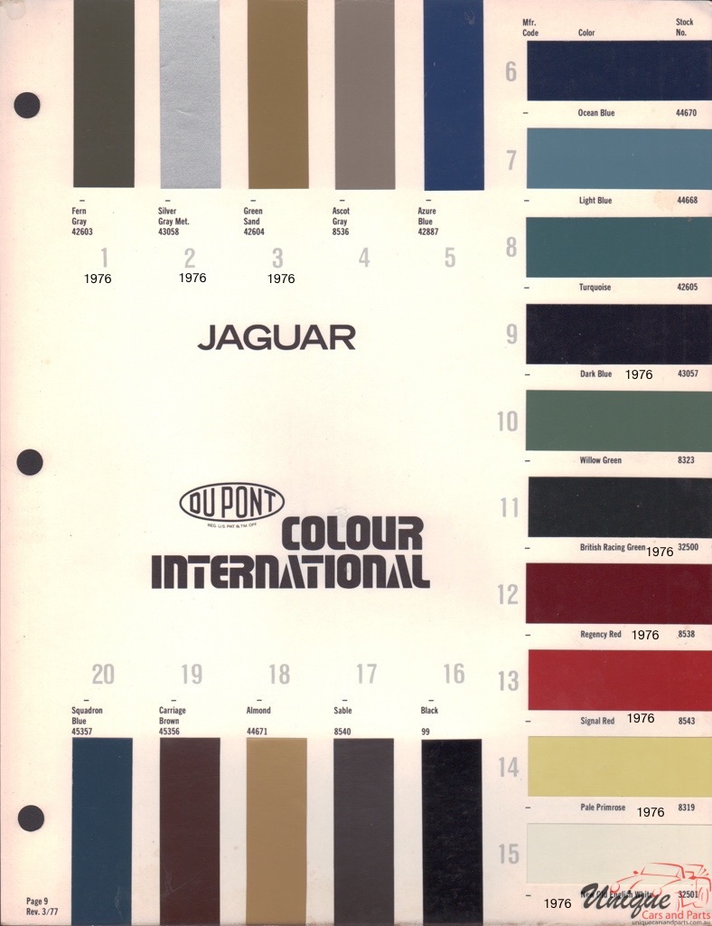 1976 Jaguar International Paint Charts DuPont 01